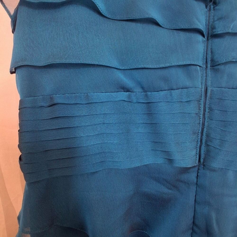 Adrianna Papell Flutter Sleeve Tiered Teal Dress Size 14 Petite - Picture 9 of 11